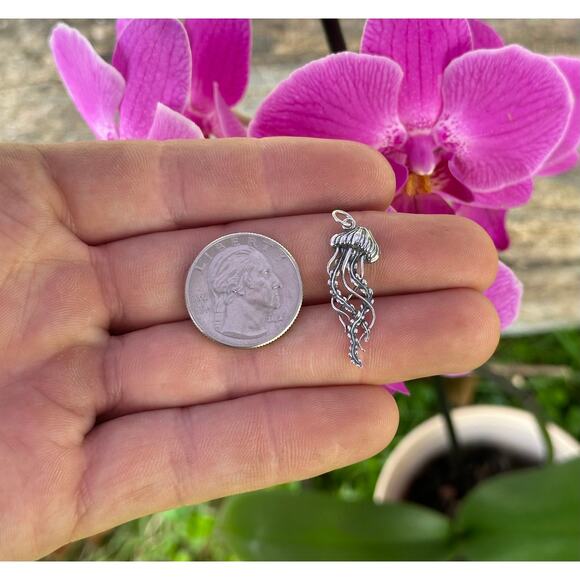 Sterling Silver Detailed Jellyfish Charm, Silver Detailed Jellyfish Charm - Picture 3 of 7